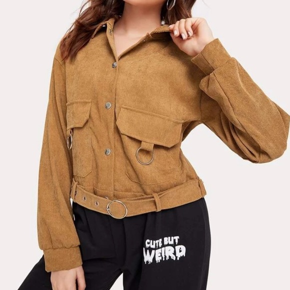 Corduroy button up jacket w belt - Picture 2 of 3